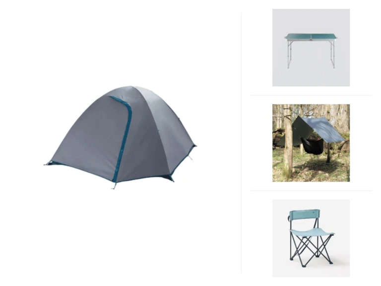 Pack Groupe 6 personnes — contenu réel : 2× Tente de camping – MH100 – 3 places, 1× Table de Camping Pliante 4 à 6 Personnes, 1× Tarp – Abri 3M/5M, 6× Chaise de Camping sans accoudoir, 2× Lampe de Camping LED – Blanc, 6× Matelas Mousse, 1× Glacière,